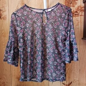No Boundries Black Sheer Floral Chiffon Top Size Small